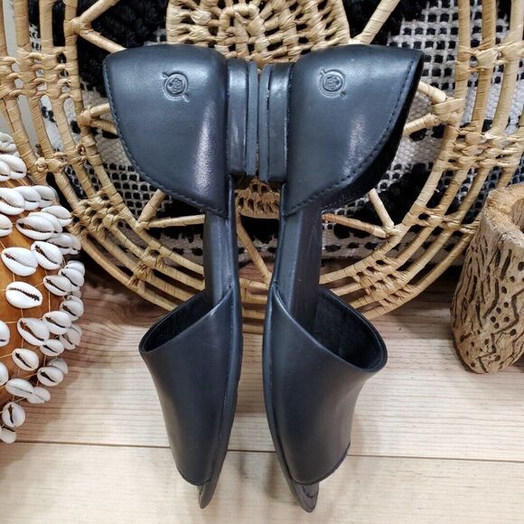 Born Escif D'Orsay Womens 6 Med Open Toe Flats Shoes Leather Black Comfort EUC - Picture 4 of 11